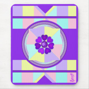 Pastel colours & purple hearts beating mouse mat