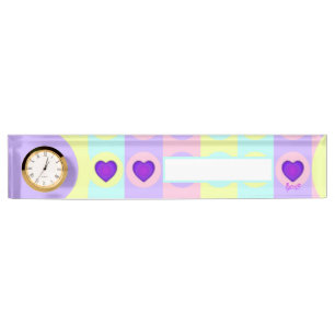 Pastel colours & purple hearts beating nameplate