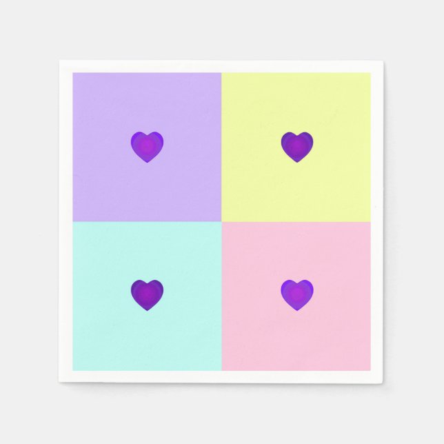 Pastel colours & purple hearts beating napkin (Front)