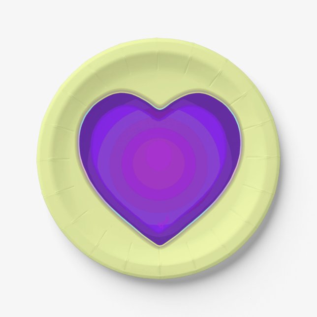 Pastel colours & purple hearts beating paper plate (Front)