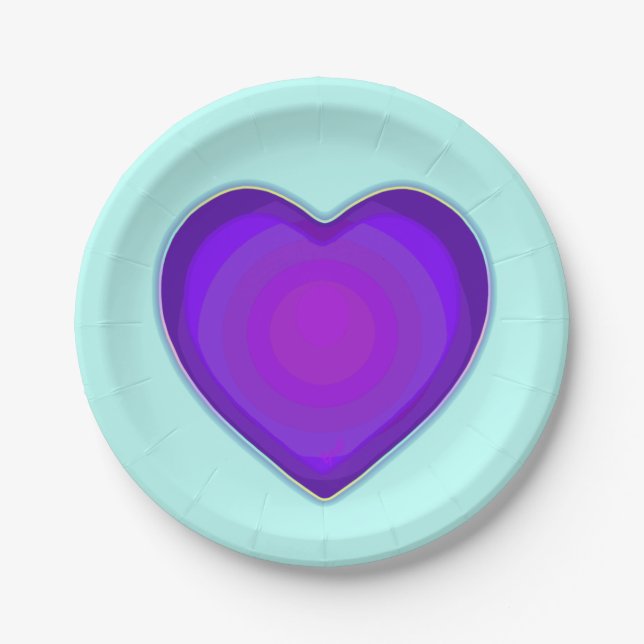 Pastel colours & purple hearts beating paper plate (Front)