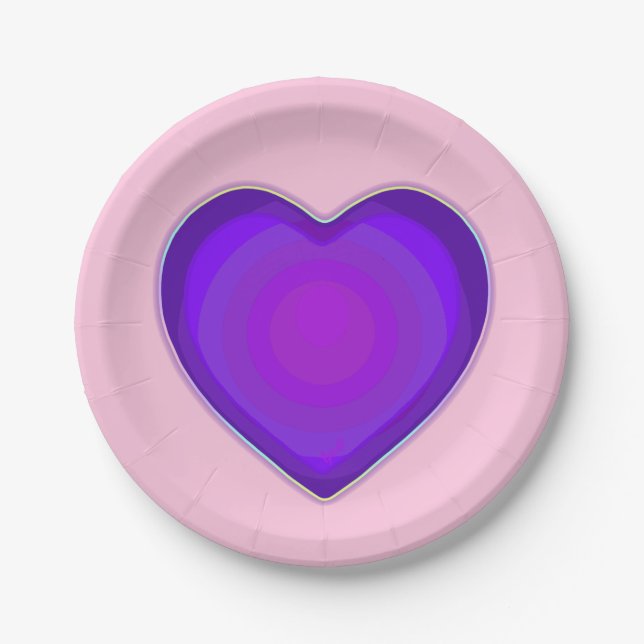 Pastel colours & purple hearts beating paper plate (Front)