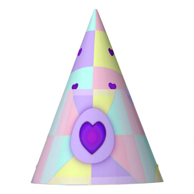 Pastel colours & purple hearts beating party hat (Front)