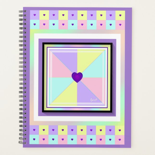 Pastel colours & purple hearts beating planner (Front)