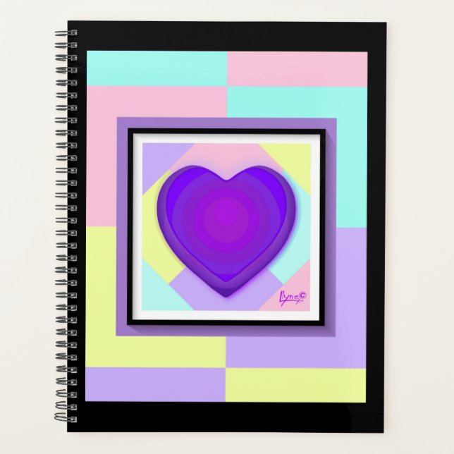 Pastel colours & purple hearts beating planner (Front)
