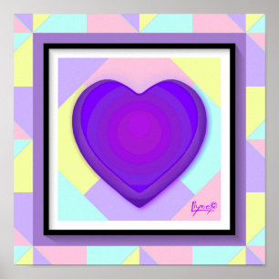 Pastel colours & purple hearts beating poster