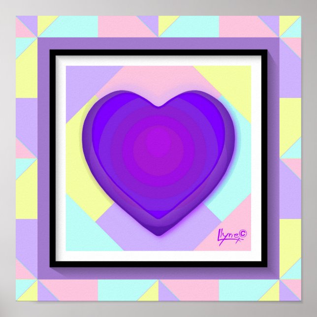 Pastel colours & purple hearts beating poster (Front)