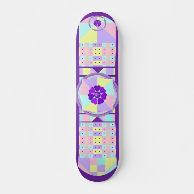 Pastel colours & purple hearts beating skateboard (Front)