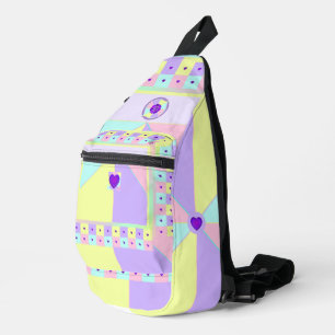 pastel colours & purple hearts beating sling bag