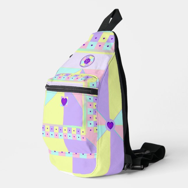 pastel colours & purple hearts beating sling bag (Right Corner)