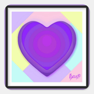 Pastel colours & purple hearts beating square sticker