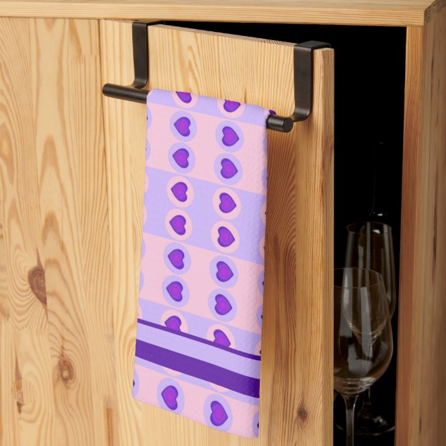 Pastel colours & purple hearts beating tea towel (Thirds Fold)