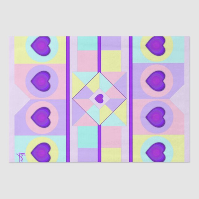 Pastel colours & purple hearts beating tissue paper (Front)