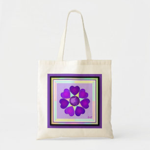 Pastel colours & purple hearts beating tote bag