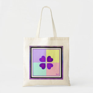 Pastel colours & purple hearts beating tote bag
