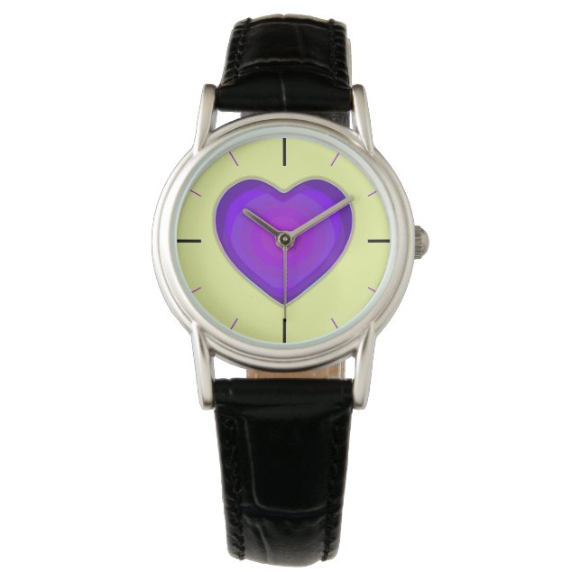 Pastel colours & purple hearts beating watch (Front)