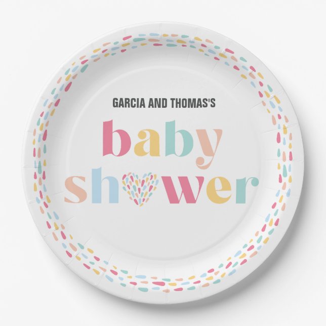 Pastel Colours Rainbow Baby Shower Personalised Paper Plate (Front)
