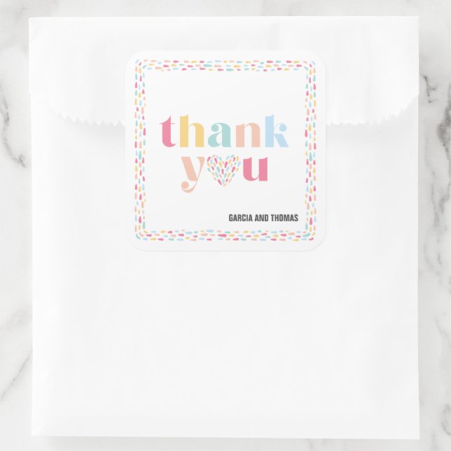 Pastel Colours Rainbow Baby Shower Thank You Favou Square Sticker (Bag)