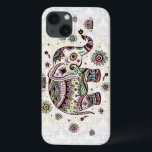 Pastel Colours Retro Flowers & Elephant iPhone 13 Case<br><div class="desc">Brown and pastel tones,  white background retro floral cute elephant</div>