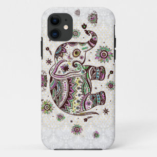 Pastel Colours Retro Flowers & Elephant iPhone 11 Case