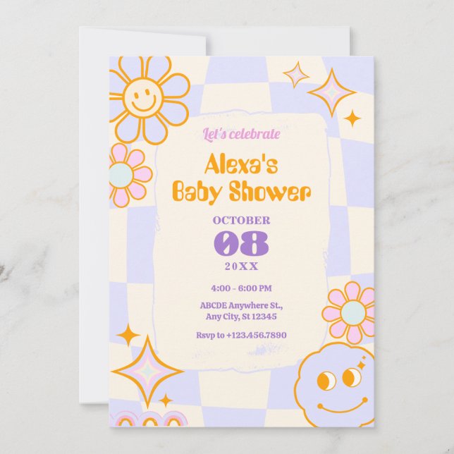 Pastel Colours Retro Groovy baby shower Invitation (Front)