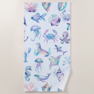 Pastel colours sea animals pattern beach towel
