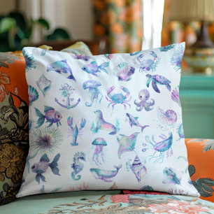 Pastel colours sea animals pattern cushion