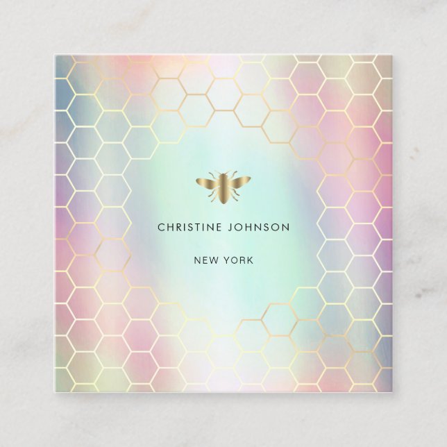 pastel colours shades honeycomb hexagons bee square business card (Front)