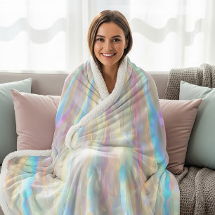 Pastel Colours Shimmering Iridescent Stripes Patte Sherpa Blanket
