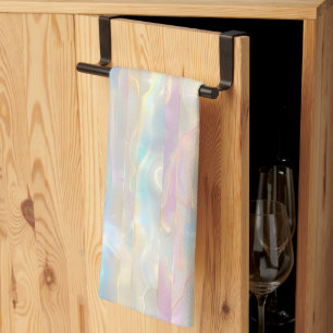 Pastel Colours Shimmering Iridescent Stripes Patte Tea Towel