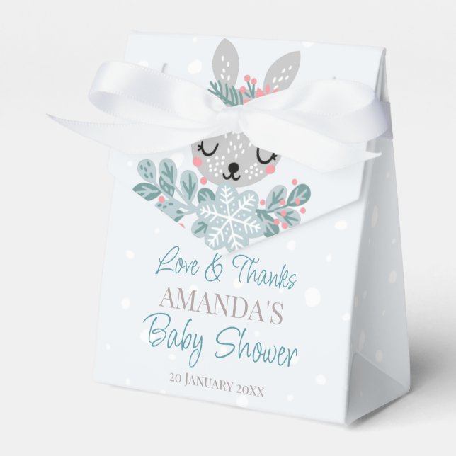 Pastel colours snowy winter bunny baby shower  favour box (Front Side)