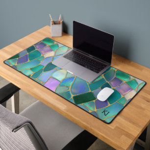 Pastel colours stained glass mosaic pattern desk mat