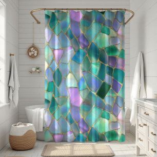 Pastel colours stained glass mosaic pattern shower curtain