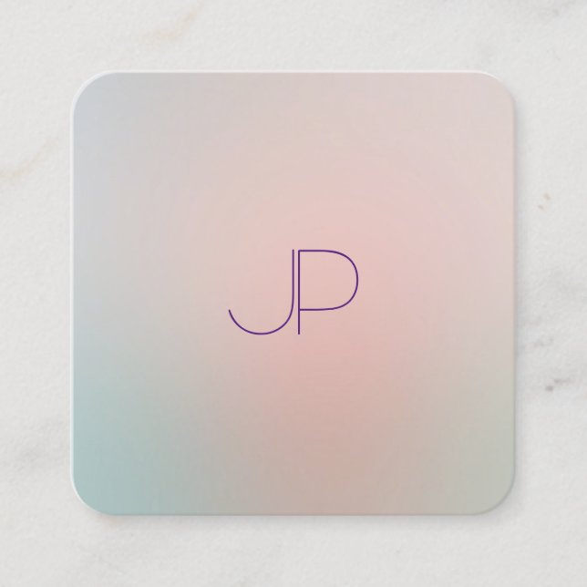 Pastel Colours Template Monogram Modern Elegant Square Business Card (Front)