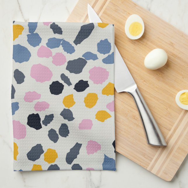 Pastel colours terrazzo abstract pattern tea towel (Quarter Fold)