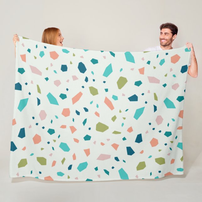 Pastel colours terrazzo pattern fleece blanket (In Situ)