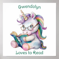 Pastel Colours Unicorn Reading Teal Text