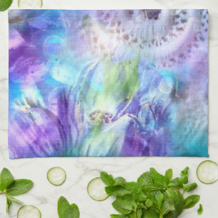 Pastel Colours Whimsical Abstract Blue Purple Gree Tea Towel
