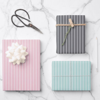 Pastel combination of Gray, Pink, Mint Stripes Wrapping Paper Sheet