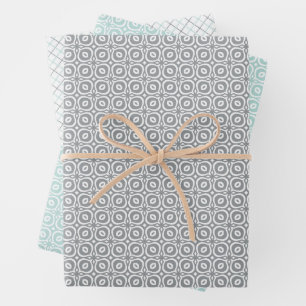 Pastel combination of Retro Gray, Mint, Geometric Wrapping Paper Sheet