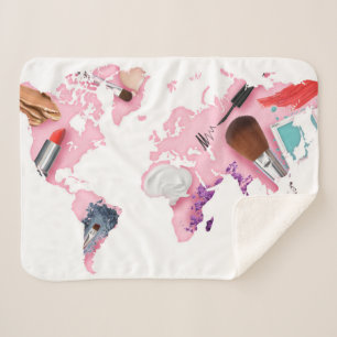 Pastel Comestics World Map Sherpa Blanket