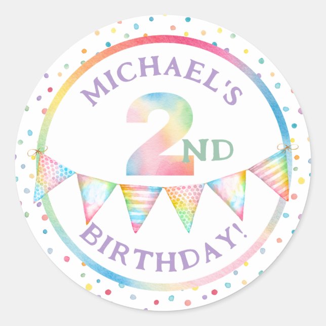 Pastel Confetti 2nd Birthday Favour Sticker (Front)
