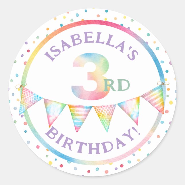 Pastel Confetti 3rd Birthday Favour Sticker (Front)