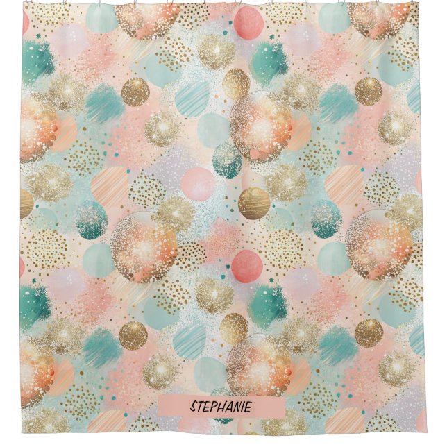 Pastel Confetti Glitter Abstract Pattern Shower Curtain (Front)