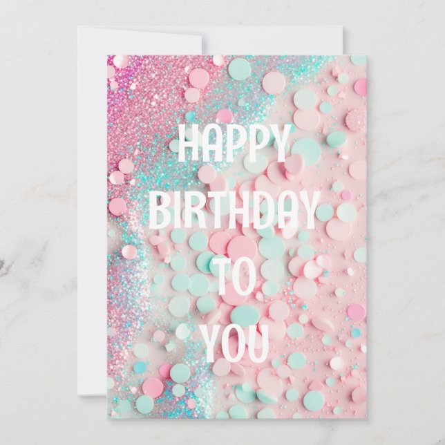 Pastel Confetti Glitter Happy Birthday Day Card (Front)