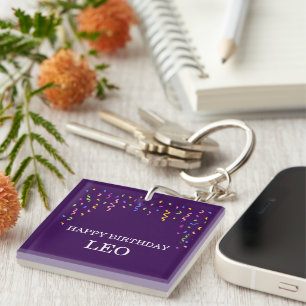 Pastel Confetti Happy Birthday Gift Key Ring