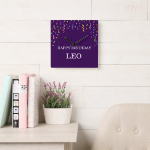 Pastel Confetti Happy Birthday Gift Square Wall Clock