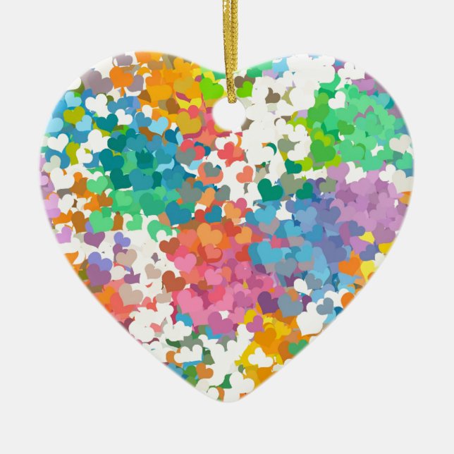 Pastel Confetti Hearts Ceramic Tree Decoration (Front)