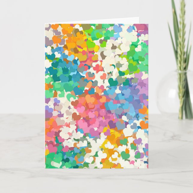 Pastel Confetti Hearts Holiday Card (Front)