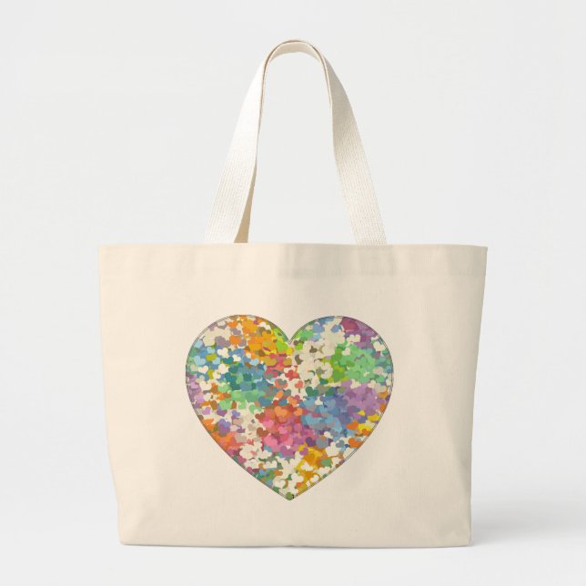 Pastel Confetti Hearts Large Tote Bag (Front)